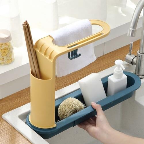 Telescopic Sink Rack Faucet Holder Draining Racks Storage Basket Drainer Kitchen Organizer Adjustable Plastic Household Supplies