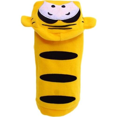 Pet Dog Jumpsuit Autumn Winter Fleece Warm Hat With Ear Tiger Cosplay Bright Yellow Short Sleeves Hoodies Dogs Hooded Clothes