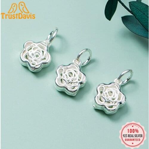 Trustdavis 2021 Fashion Pendant Charm 925 Sterling Silver Hollow Flower Charms For Bracelet Or Necklace DIY Accessories DZ281