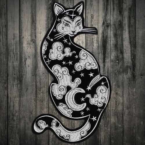 Embroidery Applique patch Domineering black Moon Cat Iron on Stickers Patch Clothes for T-shirt jackets patch sewing