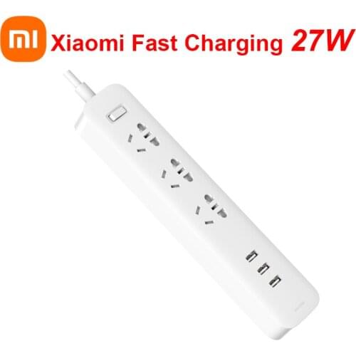 Xiaomi Power Strip Mijia MI Plug QC3.0 27W MAX Fast Charging 3 USB + 3 Sockets Standard Plug Interface Extension Lead 1.8m