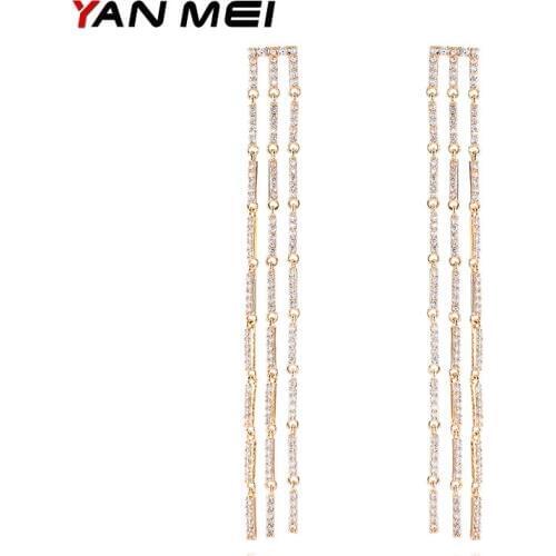 YANMEI Crystal Letter E Long Dangle Earrings For Women Elegant Tassel Alphabet Party Earring CZ Jewelry Accessories YME8033