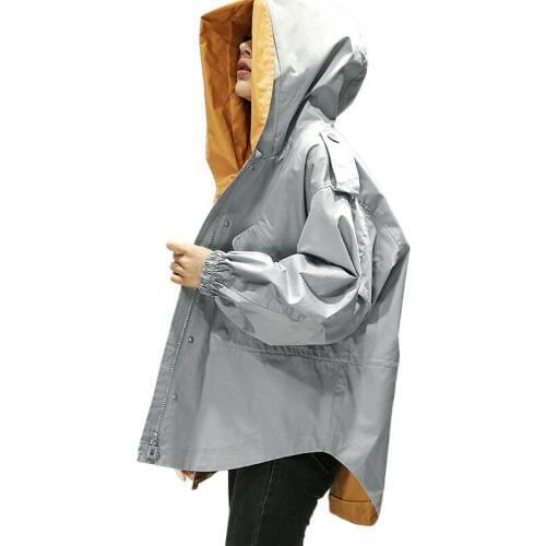 Harajuku Korean Autumn Spring Coat Women Short Jacket Hooded Windbreaker Long Sleeve Asymmetry Casual Loose Outerwear f1087