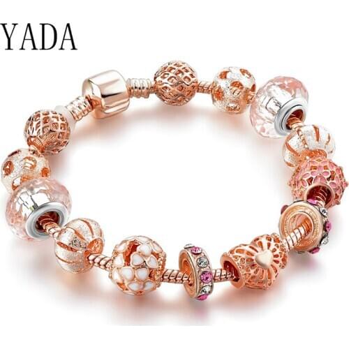 YADA Gifts 2020 Rose gold Love Heart&flower Bracelets&Bangles Charm For Women Crystal Bracelet Casual Jewelry Bracelet BT200184