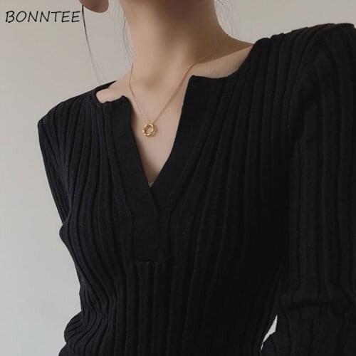 Pullovers Women Solid Slim Sexy Streetwear Vintage Harajuku Retro Spring Female Sweater Leisure Korean Long-sleeved Knitwear Ins