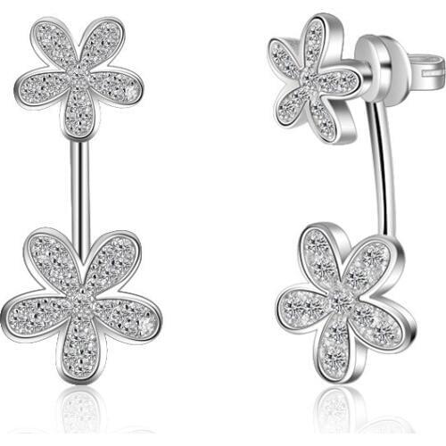 Hot Sale Shiny Zircon 2017 New Design Flower 925 Sterling Silver Stud Earrings for Women Wholesale Jewelry Christmas Gift