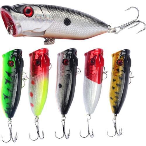 1pcs Popper Fishing Lures 6.5cm/12g Topwater Bait Artificial 3D eyes Hard Bait Wobblers Plastic With two 6# Hook Fishing Tackle