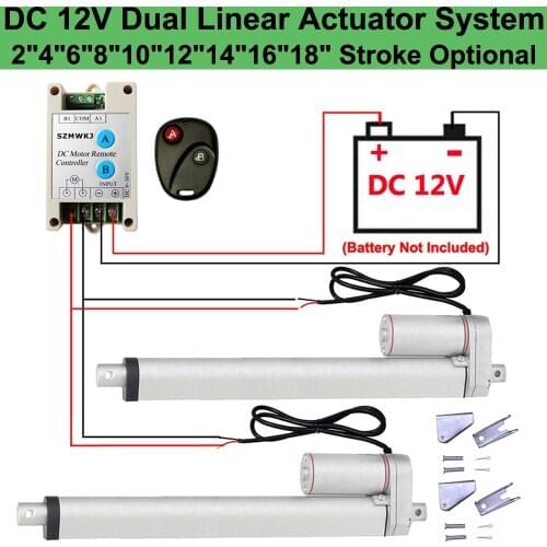 2 Set 1000N DC 12V Dual Linear Actuator System -8"-18" Stroke 14mm/s Linear Actuator Motor W/ Wireless Controller W/ Brackets