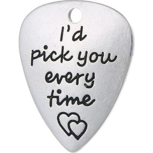 20 pcs/Lot 20*24mm Antique Silver colour letter printed I'd pick you every time charm round disc message charms