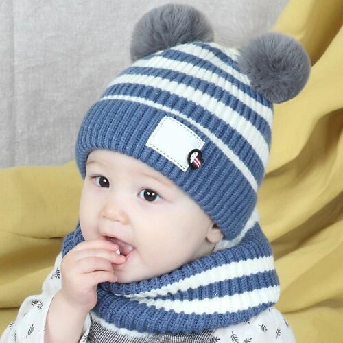 2019 Spelling Color Double Ball Baby Suit Hats Season Child Girl Baby Knitting Wool Hat