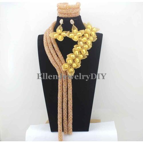 2019 earrings Seed Bead Flower Handmade Crystal Necklace Burgundy Floral Nigerian Wedding African Beads Jewelry Set W13310