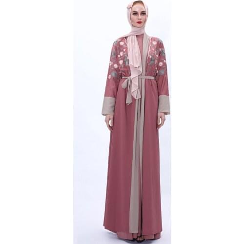 5colors Ramadan Eid Abayas Opened Embroidery Abaya Hijab Muslim Dress female Caftan Islamic Kaftan Robe Musulman Abaya F2924