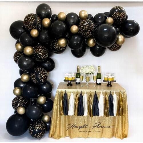 87pcs DIY Balloon Garland Arch Kit Black Gold Champagne Latex Balloons for 2021 New Year Retirement Graduation Party Decoration