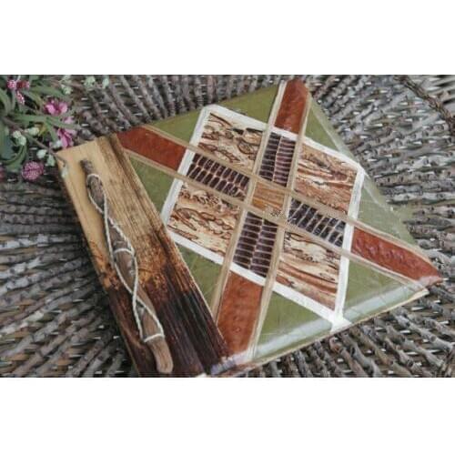 Bali DIY Scrapbook Album 6 Inch Album Square Grid Diamond Handmade Natural Plant Leaves Round Album XC003
