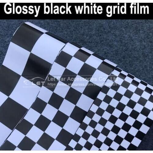 Car styling glossy Black White Check Grid Chequered Camo Vinyl Wrap Film