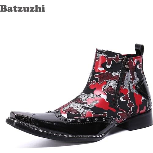 Batzuzhi Punk Rock Mens Boots Pointed Metal Tip Ankle Leather Boots Formal Business Party and Wedding, Big Size US6-US12