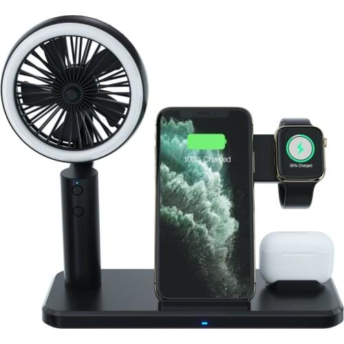 Wireless three-in-one charger Foldable wireless charger bracket 15W fast charging fan night light mobile phone watch headset
