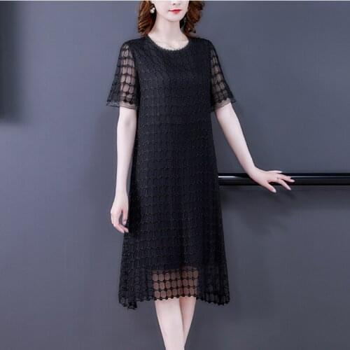 Black Lace Mulberry Casual Loose Midi Dress 2021 Summer Vinatge 5XL Plus Size Solid Dress Women Elegant Bodycon Party Vestidos
