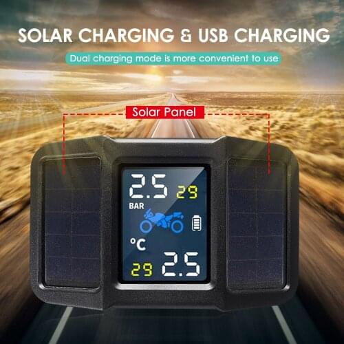 KKmoon Motorcycle Tire Pressure Monitor Solar&USB Dual Power Supply Solar Charge TPMS Tire Pressure Detector Solid Waterproof