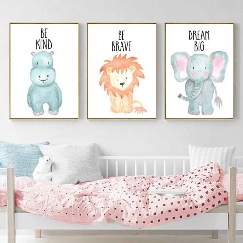 Child Poster Baby Nursery Wall Art Canvas Print Cartoon Animal Zebra Lion Monkey Painting Nordic Kids Bedroom Decoration Picture