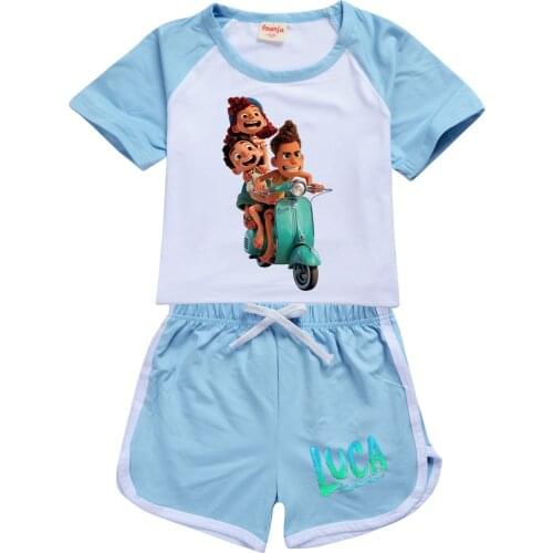 New Summer Baby Tshirts Boys 2 Pieces Sets Tops and Short Pants Luca Tshirts Childrens Clothing Sets Girls T-shirt+Shorts Suits