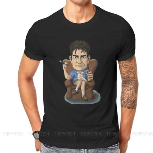 Two And A Half Men Charlie Alan Jake American TV Sitcom Hedonistic 100%Cotton TShirts Charlie Sheen Caricature Distinctive Homme