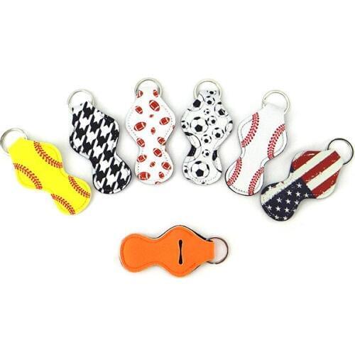 Hot sell 300pcs/lot multi colors stock Neoprene keychain chapstick holder for sale with high quality