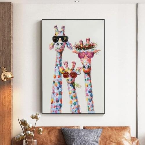 The Giraffe Family with Glasses Driving Canvas Painting Cuadros Posters Print Wall Art for Living Room Home Decor (No Frame)