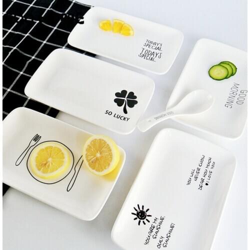 INS Style Ceramic Dessert Plates Rectangular Dish Sweet Snack Dishes Steak Breakfast Plate Dinnerware Fruits Cake Tray