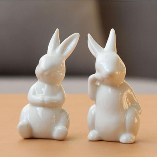 Ceramic Cute Pure White Rabbit Figurines Porcelain Table Home Decoration China Gift Modern Statue Furnishings Bonsai Fairy Decor