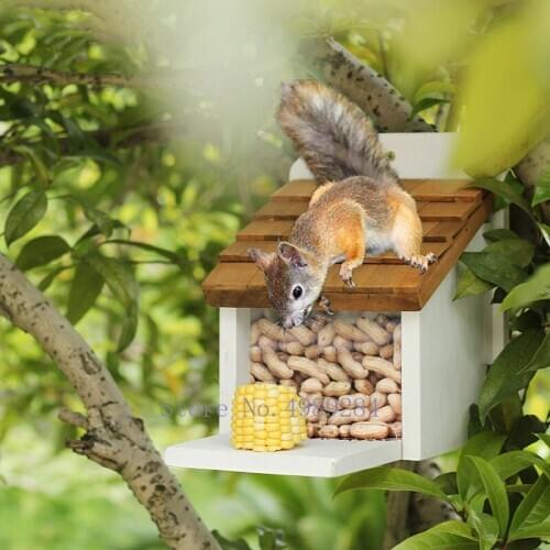 Creativity Wooden Bird Feeder Squirrel Feeder Feed Storage Bird House Hanging From Tree Garden Courtyard Outdoor Decoration