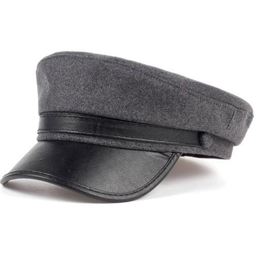 2017 top selling fashion woolen beret cap for women men navy hat with leather vosor outdoor travel hats women winter warm caps