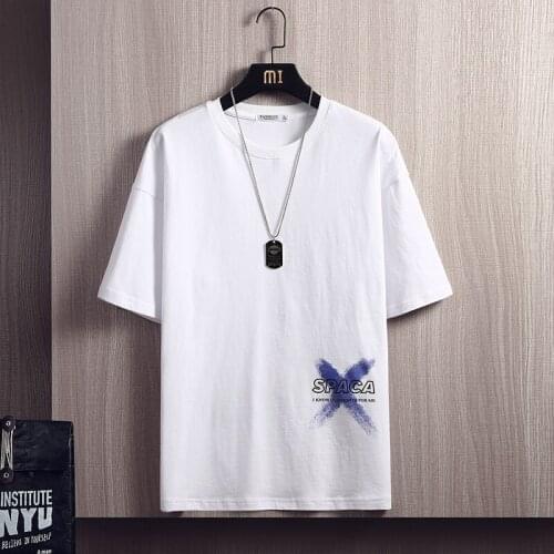 Brand Fashion Men Clothing 2021 Summer New Loose Letter Print Clothes Half Sleeve O-Neck Casual Daily Oversized T Shirt