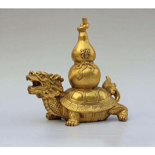 MOEHOMES 5" chinese fengshui brass Longevity dragon Tortoise Turtle gourd fu lucky statue metal crafts home decorations