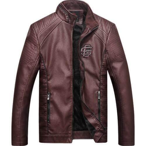 Motorcycle Faux Leather Jacket Stand Winter Bomber Jacket Leather Men Brand High Quality PU Outerwear Men Business Coat Tops C92