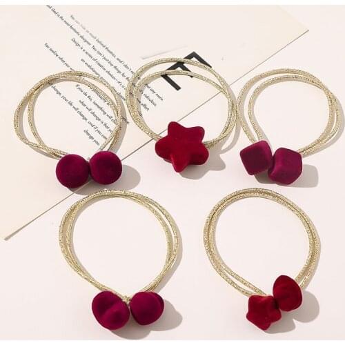 New Simple Cute Girl Hair Ropes Velvet Red Star Round Ball Heart Geometry Hair Ties for Women Fashion Cute Hair Accessory