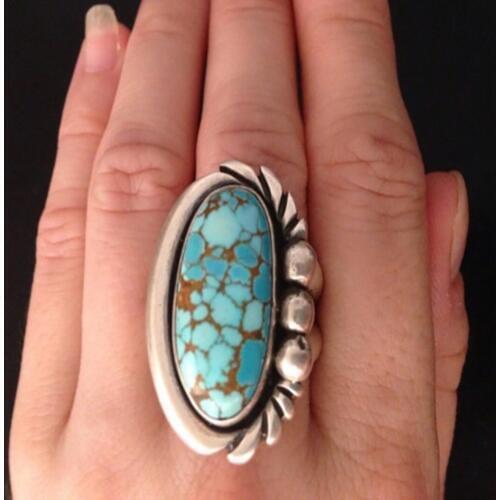 Charming tibet silver handmade Vintage 925 Silver Chalcedony TURQUOISEs Ring Finger Female luck Jewelry more style