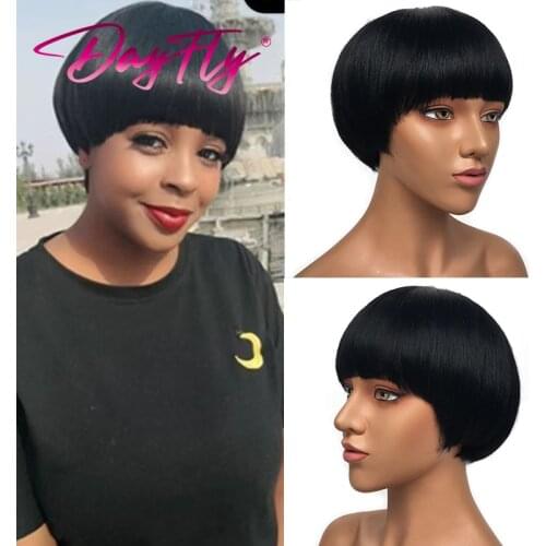 Cheap Bob Wig Pixie Cut Wig Humain Hair Brazilian Hair Wigs With Bangs Straight Short Bob Wig For Women On Sale Human Hair Wigs