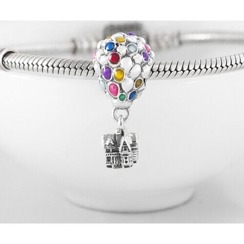 Authentic S925 Dangle Charm Balloons & House Pendant Bead fit Lady Bracelet Bangle Girl Birthday Gift DIY Jewelry