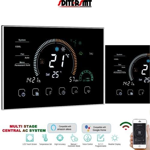 24V Tuya Home WIFI Control Programmable Room Smart Thermostat for Heat Pump/Central AC System Support Amazon Alexa Google Home