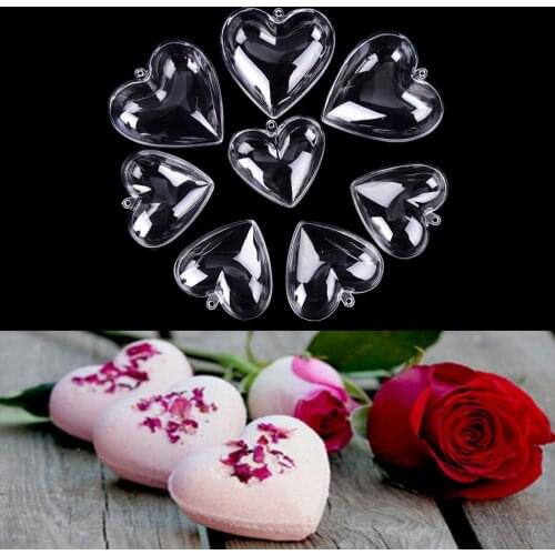 1 set Heart Shape DIY Clear Plastic Bath Bomb Mould Acrylic Mold 65/80mm