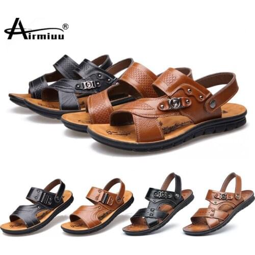 Waterproof Men Leather Sandals Breathable Beach Slippers For Male Outdoor Non-slip Summer Casual Shoes Man Soft Massage Footwear