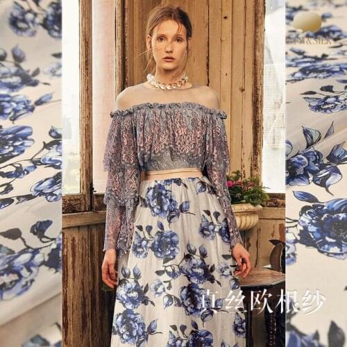 Natural silk organza satin spring and summer new silk fabric mulberry silk digital printing fabric womens clothing cloth