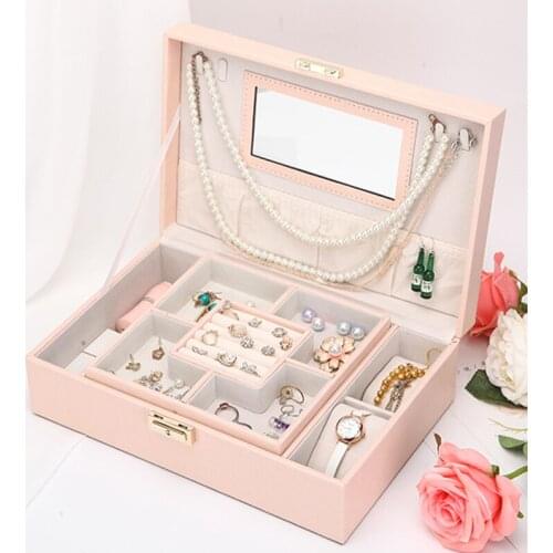 European Bow Jewelry Box Big Jewel Display Storage Case Pink Red PU Jewelry Box Earrings Watch Necklace Lipstick Organizer Box