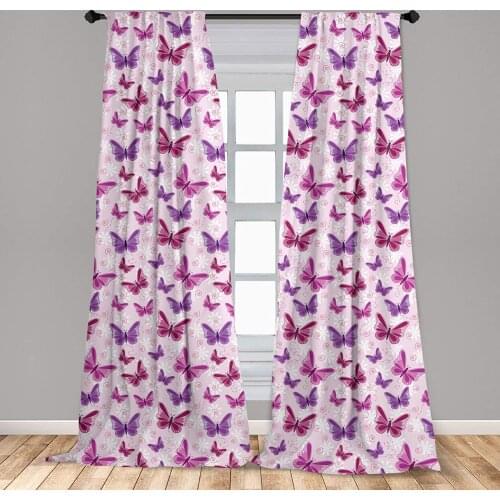 Pink Purple Butterfly Window Curtains Various Flying Butterflies Colors Hippie Style Lightweight Decorative