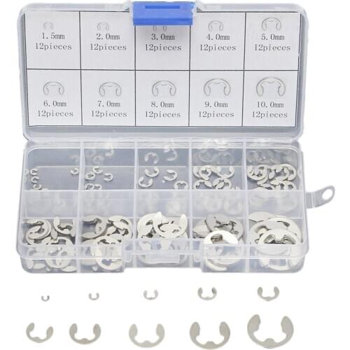120PCS 304 Stainless Steel E Clip washer Assortment Kit Circlip retaining ring 1.5mm ~ 10mm