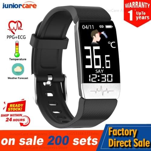 T1 Smart Watch Band Temperature Measure ECG Heart Rate Blood Pressure Monitor Weather Forecast Drinking Remind men women