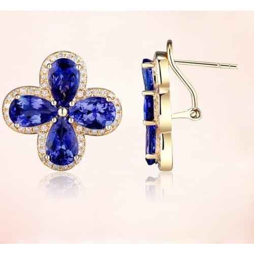 Gorgeous Sapphire Stud Earrings for Women Noble Wedding Party Earring Fine Birthday Gift Lady 18k Gold Real Gold Jewelry