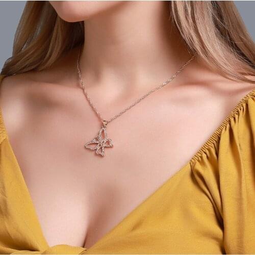 Vintage Sweet Butterfly Necklace Insect Hollow Micro-set Zircon Rhinestone Clavicle Chain Trendy Women Jewelry for Girl Gifts