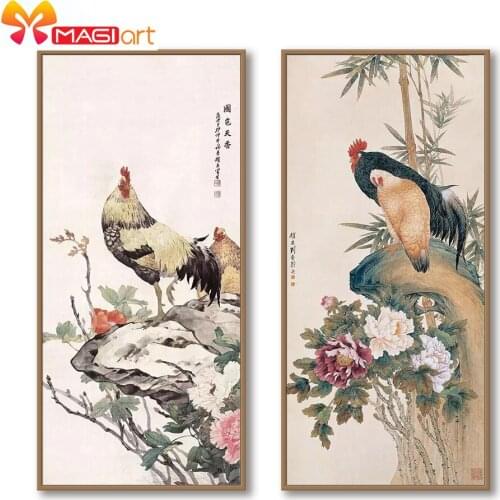 Cross stitch kits Embroidery needlework sets 11CT water soluble canvas patterns 14CT Animal Style cock-NCMA143